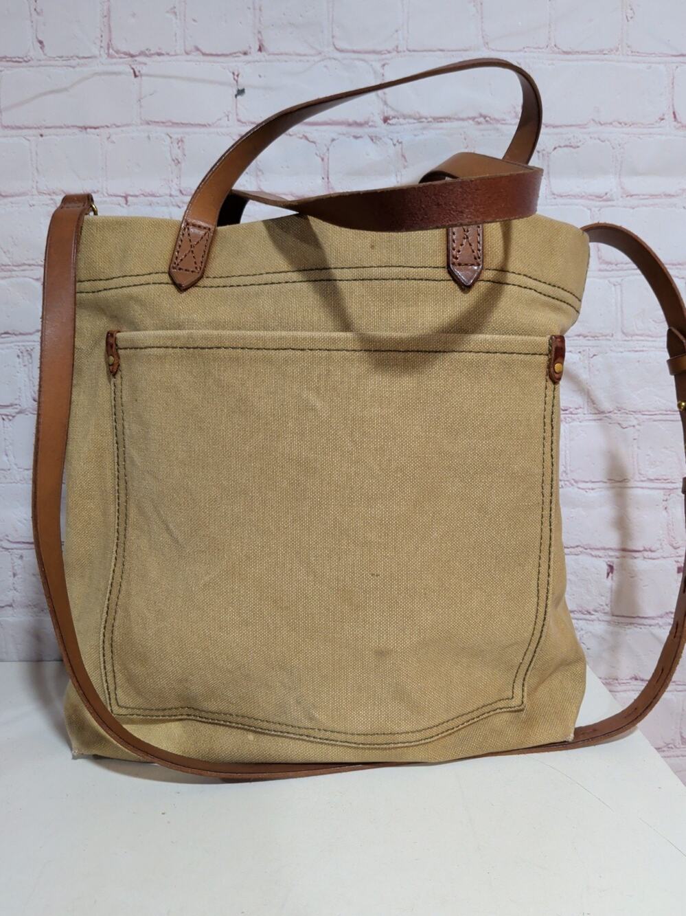 MADEWELL Canvas Large TRANSPORT TOTE Purse Bag Brown Leather Handles